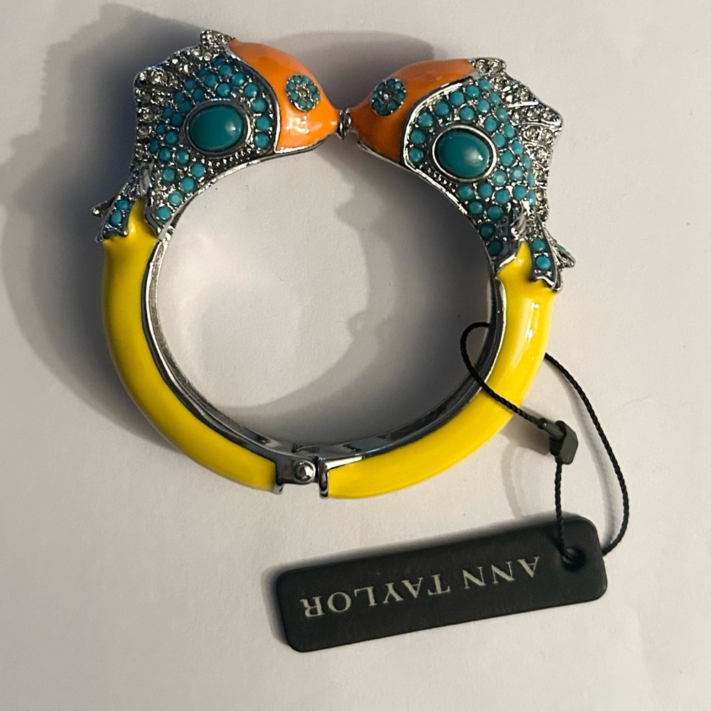 Ann Taylor Yellow & Turquoise Fish Head Hinged Bangle Bracelet - Picture 2 of 6